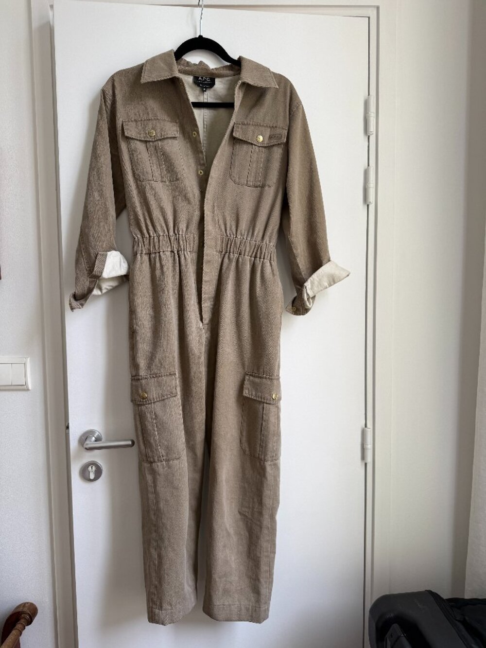 A.P.C. Danica Cotton Jumpsuit in a taupe/khaki tone